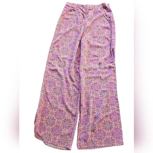 Live to be Spoiled Pants Womens M Boho All Over Print High Waist Wide Leg Pink - Picture 2 of 13